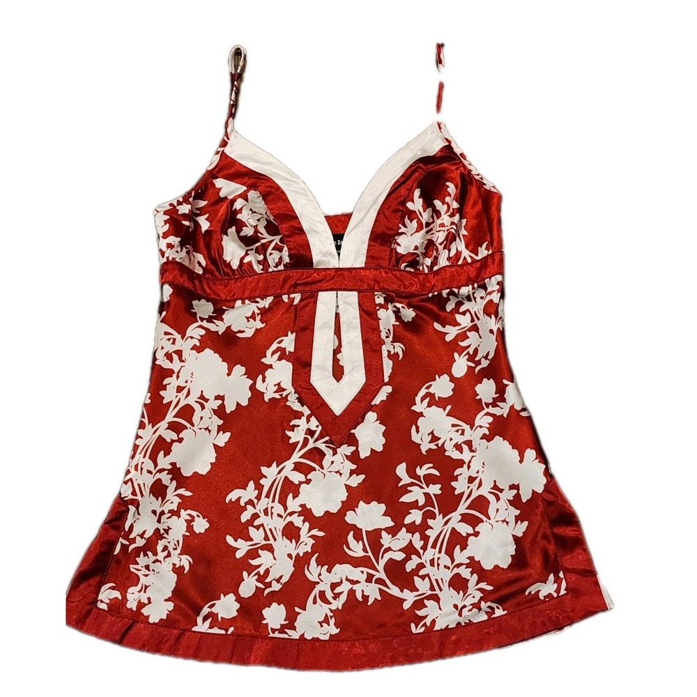 Cotton Express Women's 100% Silk Camisole Tank Top, Size M, Red, Keyhole Cutout